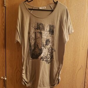 Agenda Tan Graphic Ruched Short Sleeve Tee